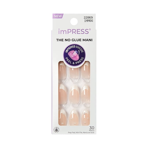 Kiss Impress Press On Nails Almond, Chills, White, Medium, 30 Count