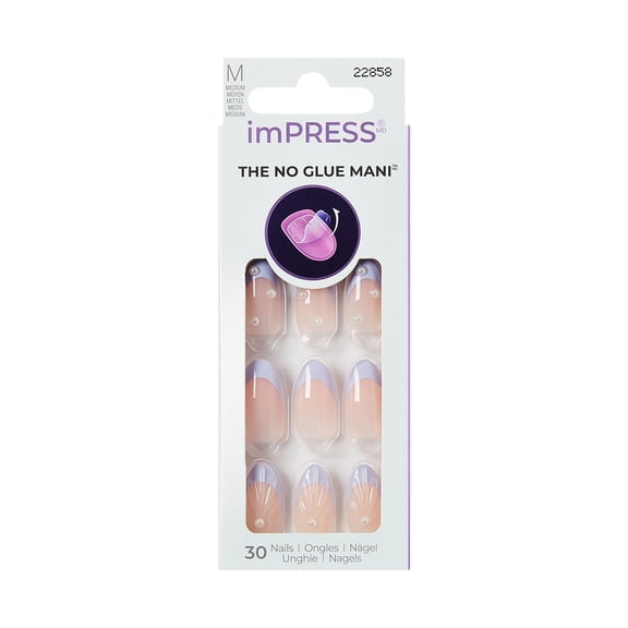 Kiss Impress Press On Nails Almond, Sky breeze, Purple, Medium, 30 Count