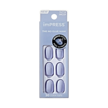 KISS imPRESS Press On Nails, Color, The Answer, Blue, Short Oval, 30 Count