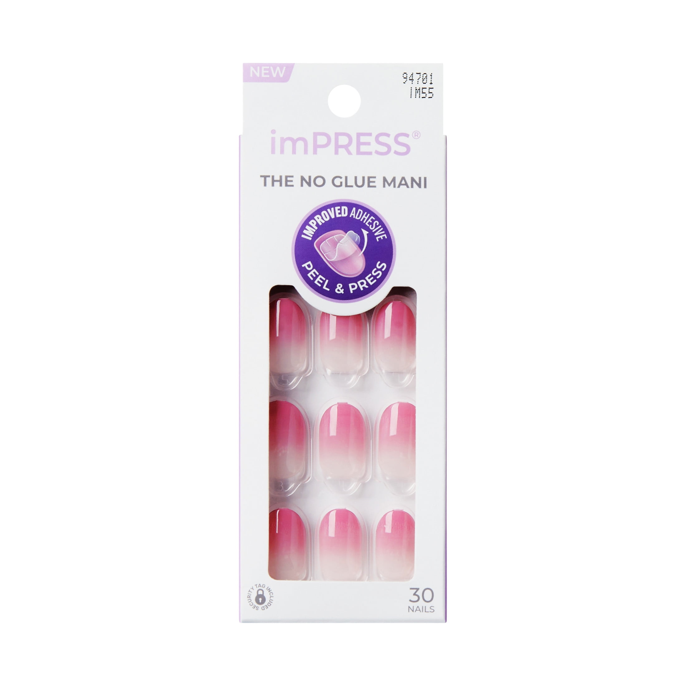 imPRESS Design Press On Nails , No Glue Needed, 'Secretly Yours', Pink, Short Oval, 30 Count