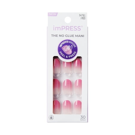 KISS imPRESS Press On Nails, Design, Secretly Yours, Pink, Short Oval, 30 Count