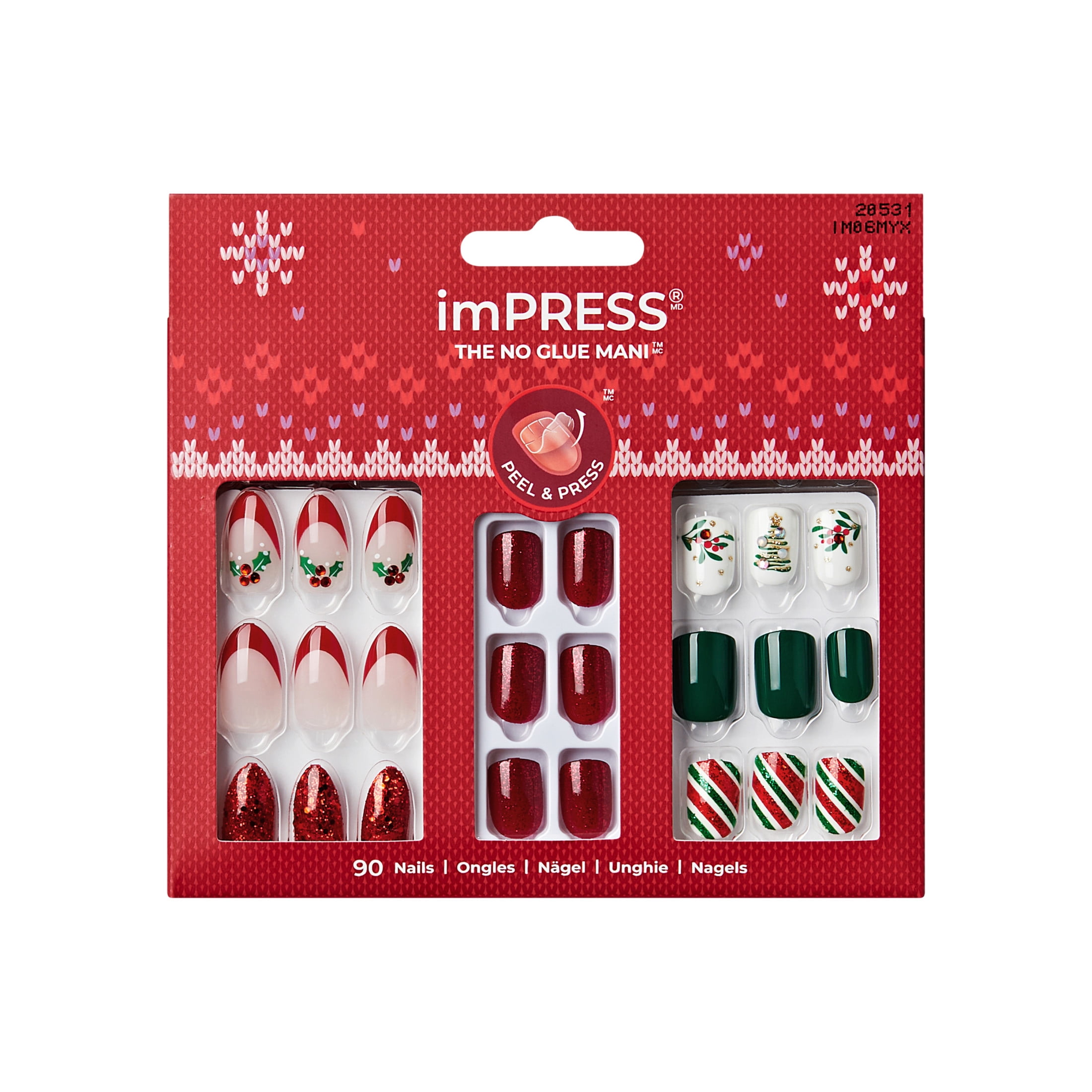 Kiss Impress Press On Nails Limited Edition Holiday Gift Set #11, 3-Pack, 90 Fake Nails
