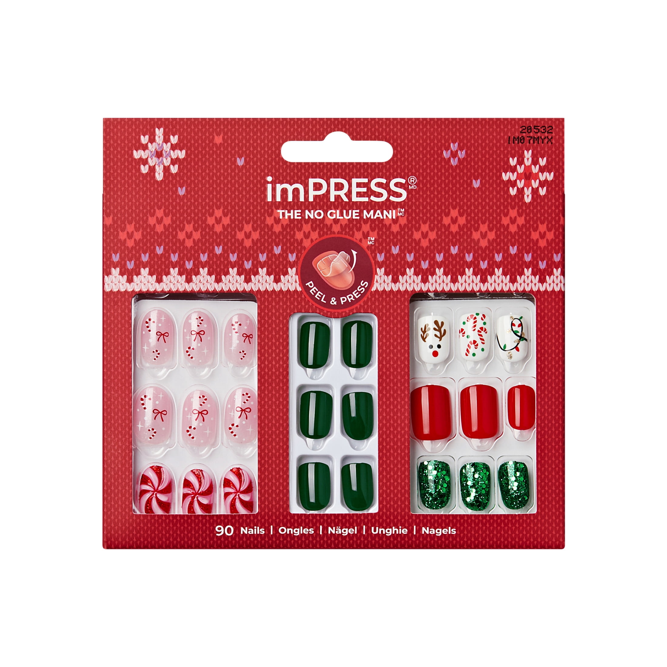 Kiss Impress Press On Nails Limited Edition Holiday Gift Set #12, 3-Pack, 90 Fake Nails