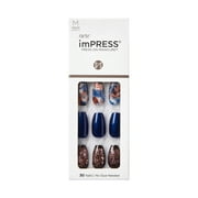 KISS imPRESS Press-On Nails, Medium Length, ‘Indigo Autumn’, 30 Count