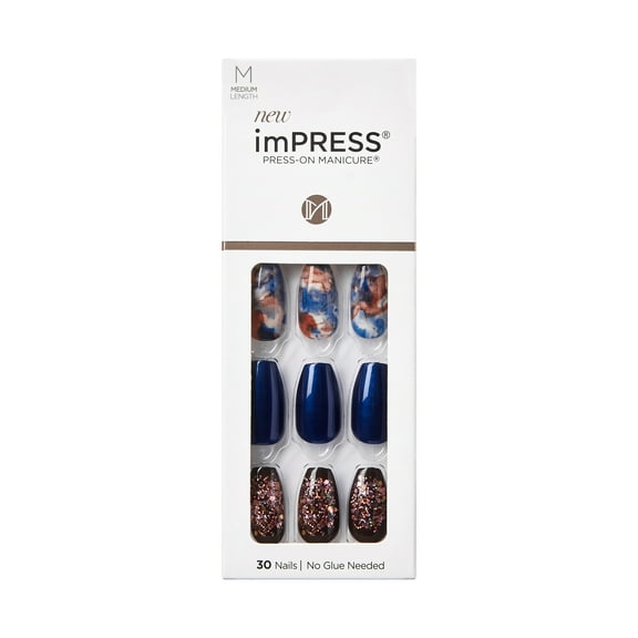 KISS imPRESS Press-On Nails, Medium Length, Indigo Autumn, 30 Count