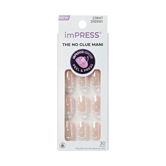 KISS imPRESS Press On Nails Short, Fallin', Pink, Oval Shape, 30 Count