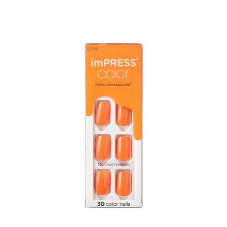 Impress Color Press On Nails, 'Sweet Mango', Orange, Short Squoval, 30 Count