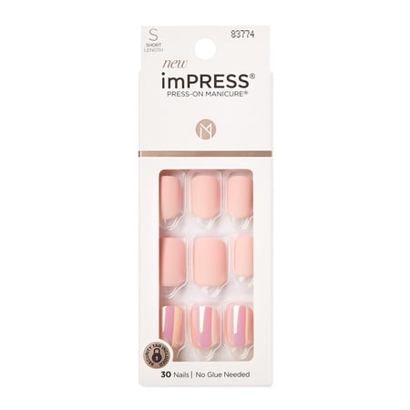 Impress Design Press On Nails, 'Keep in Touch', Pink, Short Squoval, 30 Count