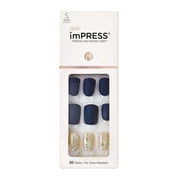 Kiss Impress Design Press On Nails Short, Wannabe Star, Blue, Squoval, 30 Count
