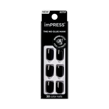 Kiss imPRESS Color Short Squoval Press-On Nails with Glue, Black Solid, 30 Pieces
