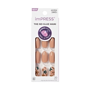 Impress Design Press On Nails , No Glue Needed, Beige, Medium Length, Almond Shape, 30 Ct.