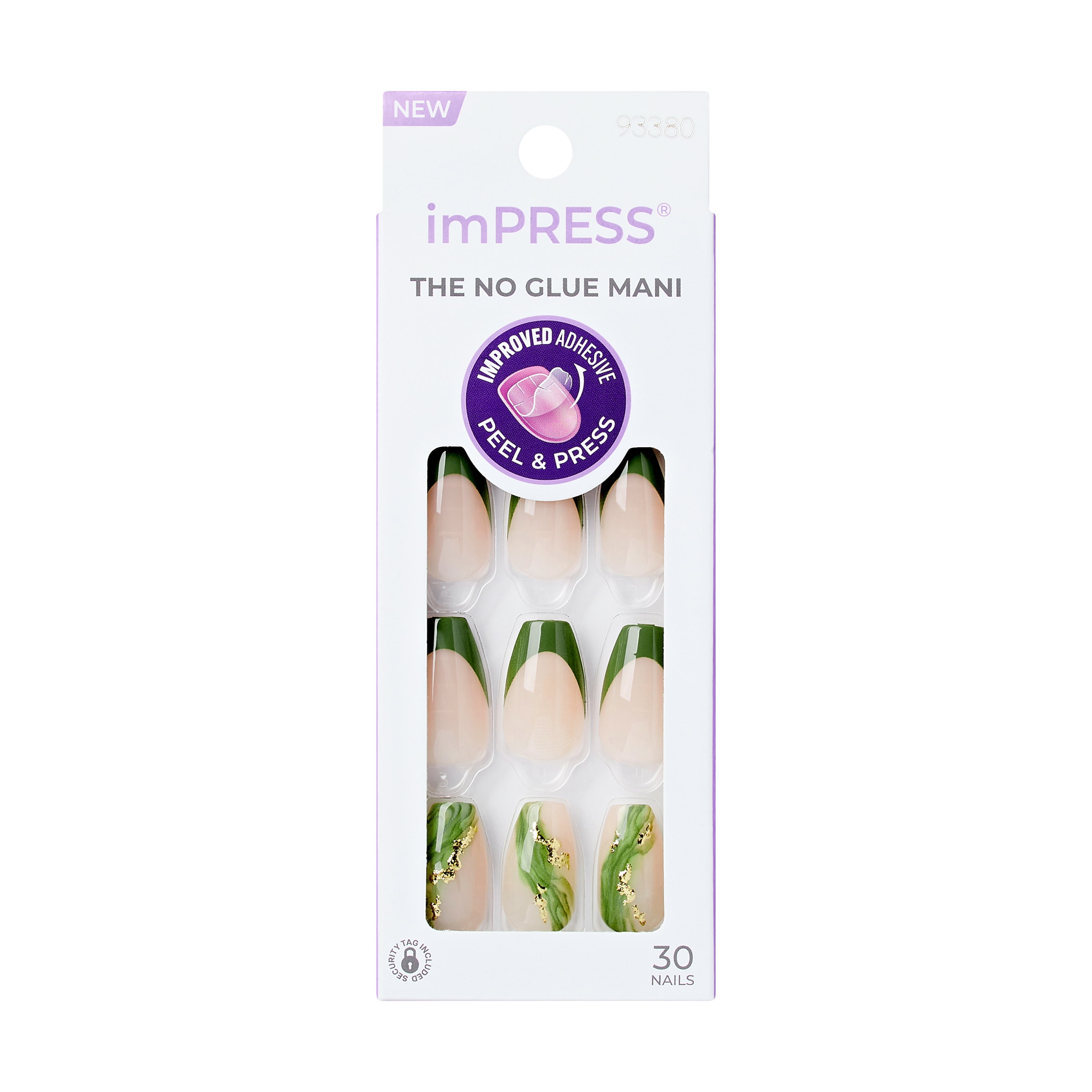 KISS imPRESS Press on Nails, Ballerina, Green, Medium Coffin, 30 Count