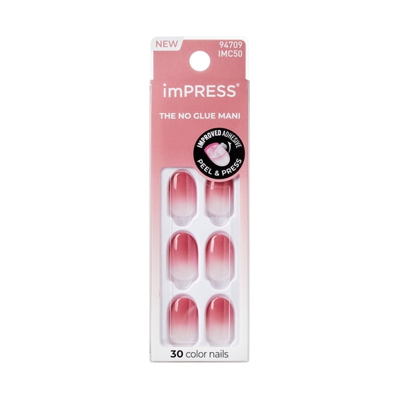 Impress Color Press On Nails Ombre Collection, 'Beat The Heat', Pink, Short Oval, 30 Count