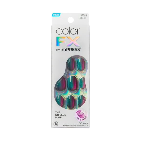 KISS imPRESS Color FX Short Oval Press-on Nails, Black, 30 Pieces