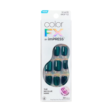 Kiss Impress Color FX Short Square Oval Press on Nails, Green, 30 Pieces