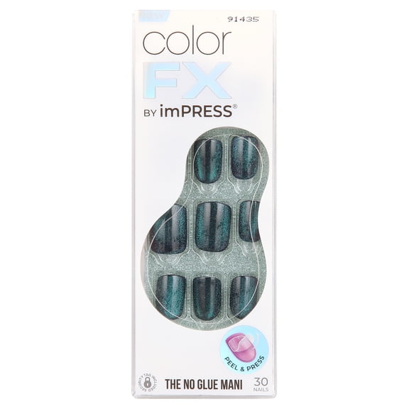 Kiss Impress Color FX Short Square Oval Press on Nails, Green, 30 Pieces