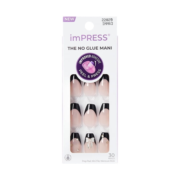 KISS imPRESS Press On Nails, By the river, Black, Medium Coffin, 30 Count