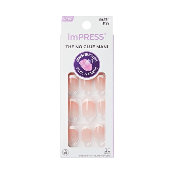 Kiss Impress Short Square Oval Press on Nails, Pink French Tip, 30 Pieces