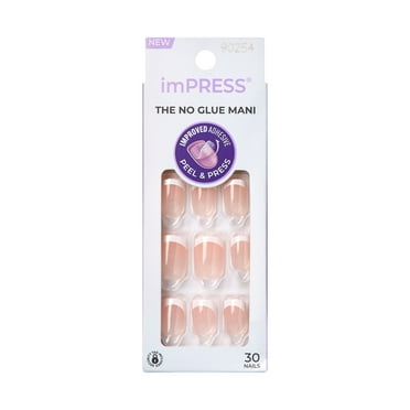 KISS imPRESS Short Squoval Press-On Nails, Pink French Tip, 30 Pieces