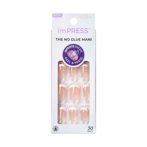 KISS imPRESS Short Squoval Press-on Nails, Pink French Tip, 30 Pieces