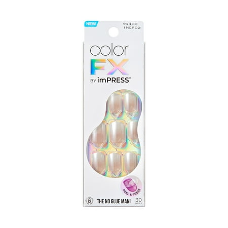 KISS imPRESS Color FX Press on Nails, Connection, White, Short Squoval, 30 Count