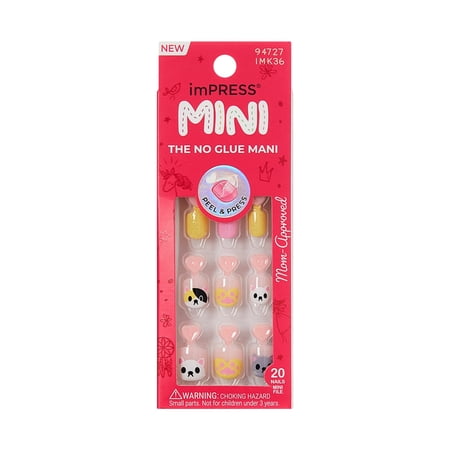 imPRESS MINI Press On Nails for Kids, ‘Cuddles’, Pink, Squoval, 20 Count