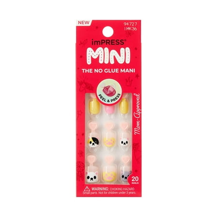 KISS imPRESS Kids  Press on Nails, Cuddles, Pink, Kids Squoval, 20 Count