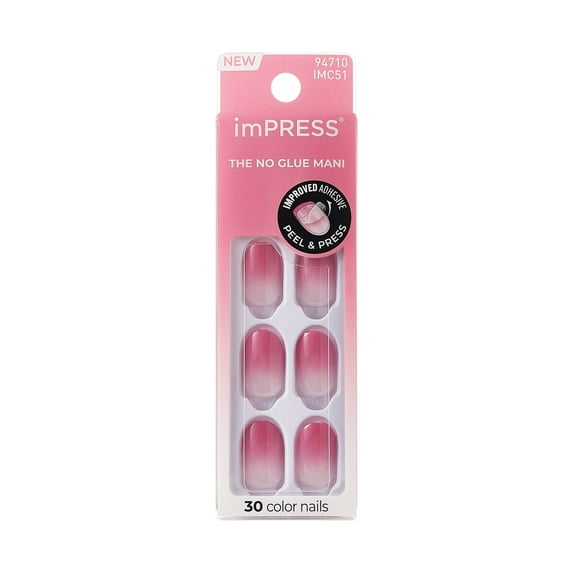 KISS imPRESS Press on Nails, Dancing Alone, Pink, Short Oval, 30 Count