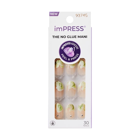 Impress Coffee Press On Nails, Matcha Latte, Green French, Short Oval, 30 Count