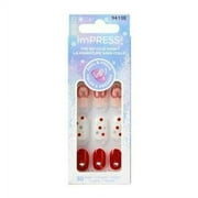 KISS imPRESS Holiday Press on Nails, Midwinter, Red, Short Oval, 30 Count