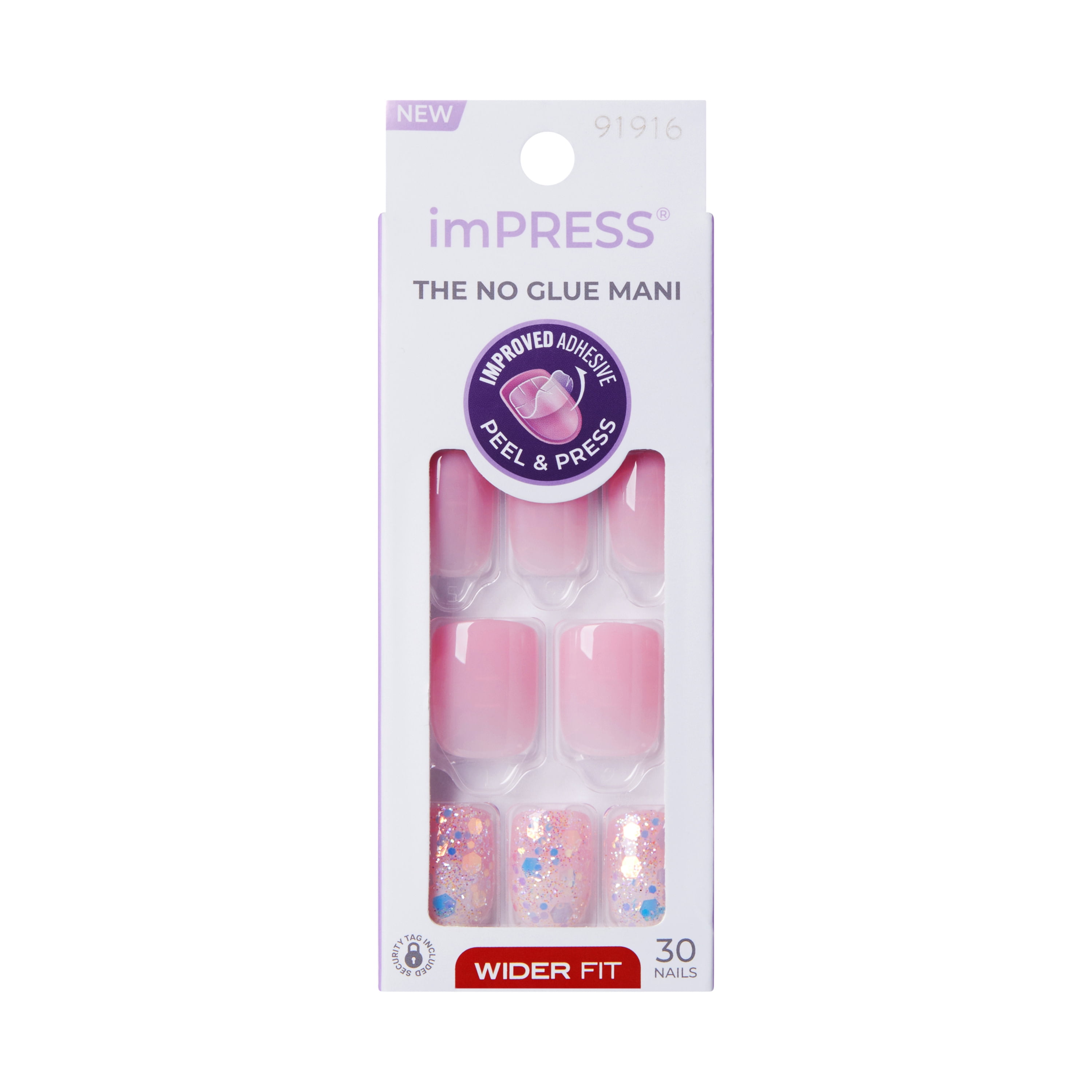 KISS imPRESS Press on Nails, Dream It Up, Pink, Short Wider Squoval, 30 Count