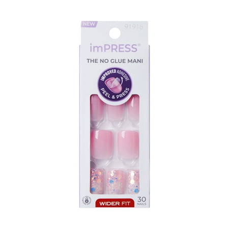 Impress Design Press On Nails , No Glue Needed, Pink, Medium Length, Wide Squoval, 30 Ct.