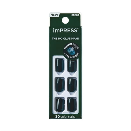 KISS imPRESS Press on Nails, Emeralds, Green, Short Squoval, 30 Count
