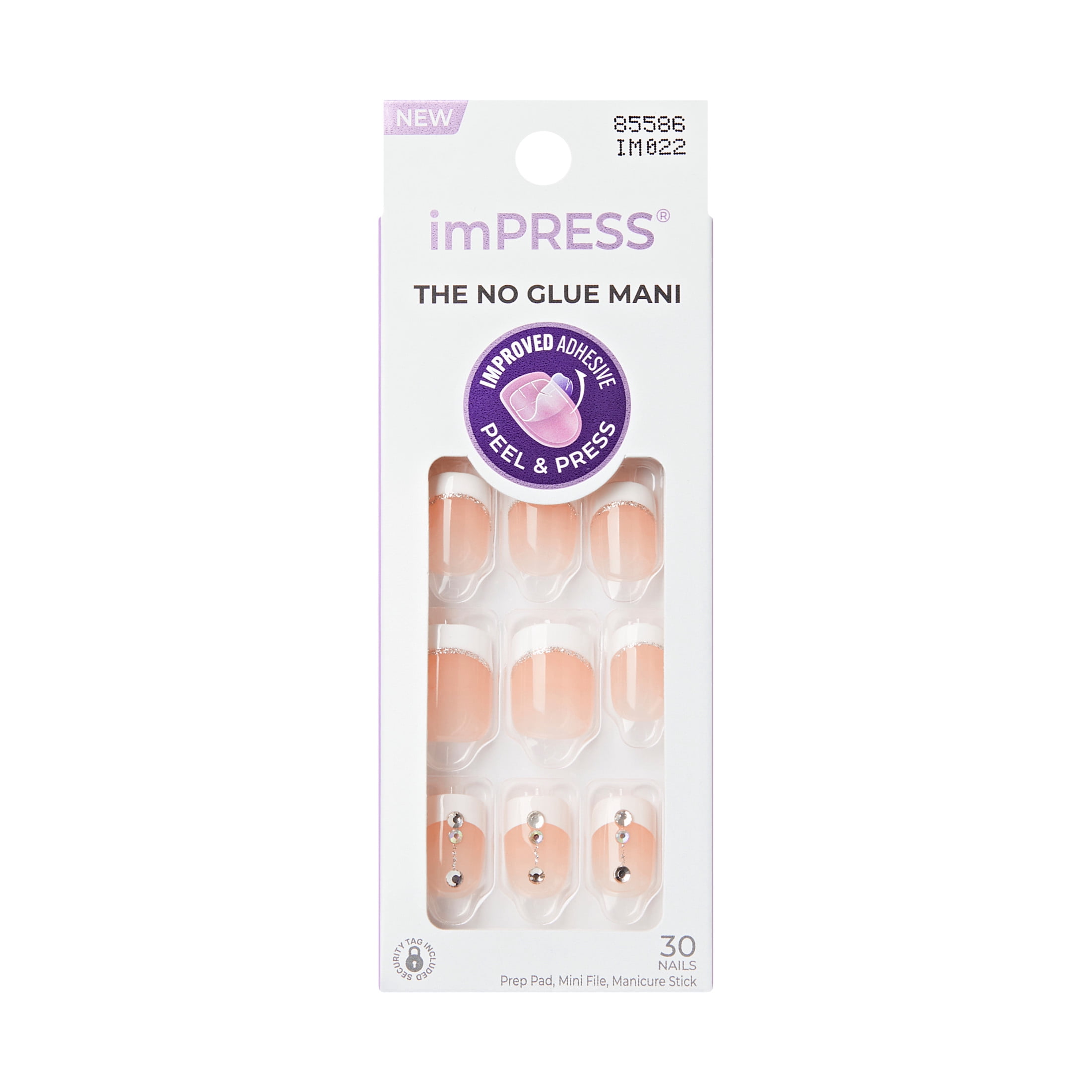 Kiss Impress Design Short Square Press on Nails , White French Tips, 30 Pieces