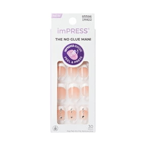 Kiss Impress Design Short Square Press-on Nails with White French Tips, 30 Pieces Set