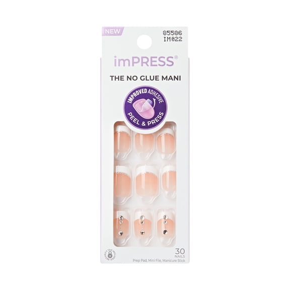 Kiss Impress Design Short Square Press on Nails , White French Tips, 30 Pieces
