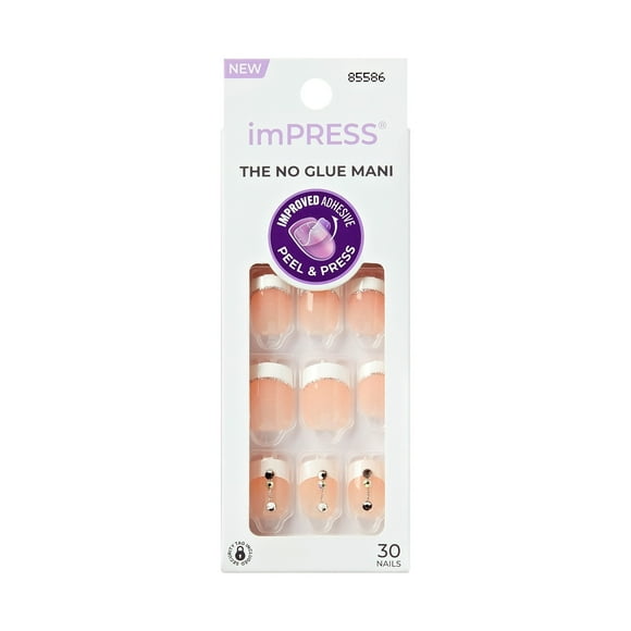 KISS imPRESS Design Press On Nails , Falling, White French Tips, Short Squoval, 30 Count