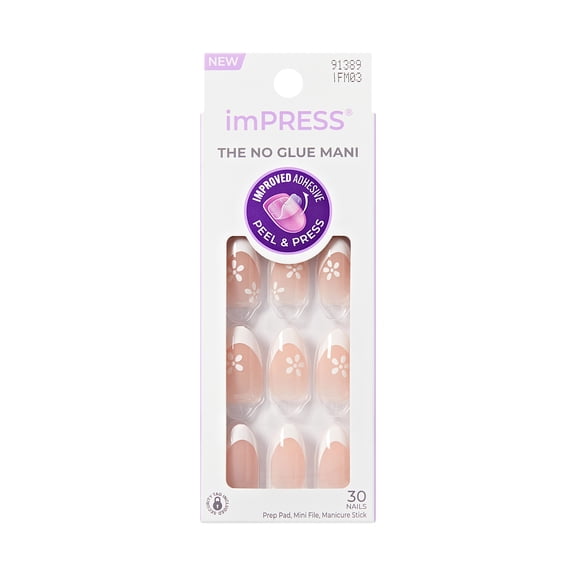 KISS imPRESS Modern French Tip Medium Almond Press-on Nails, White, 30 Pieces