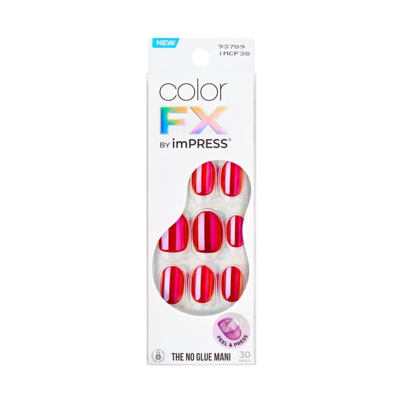 KISS colorFX by imPRESS Press On Nails , Floating, Red, Short Oval, 30 Count