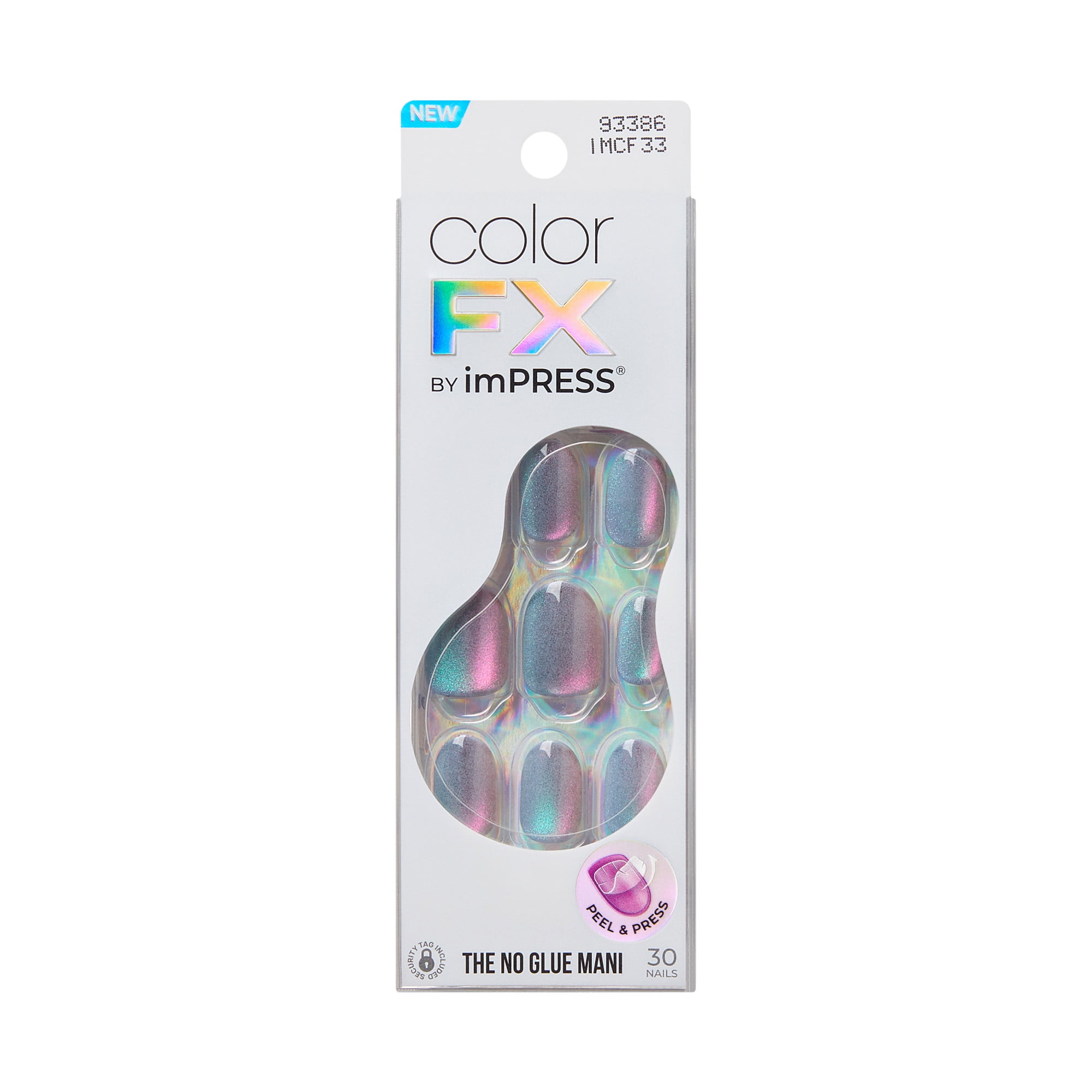 KISS colorFX by imPRESS Press On Nails , No Glue Needed, Silver, Short, Squoval Shape, 30 Ct.