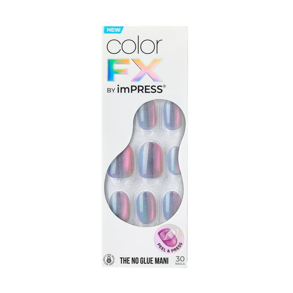 KISS imPRESS Color FX Press on Nails, Fly Up, Silver, Short Oval, 30 Count
