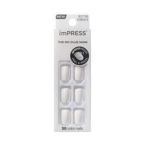 Impress Color Press On Nails, No Glue Needed, White, Short Squoval, 30 Ct.