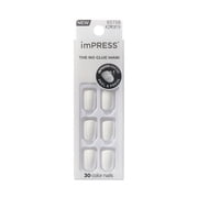Impress Color Press On Nails, No Glue Needed, White, Short Squoval, 30 Ct.