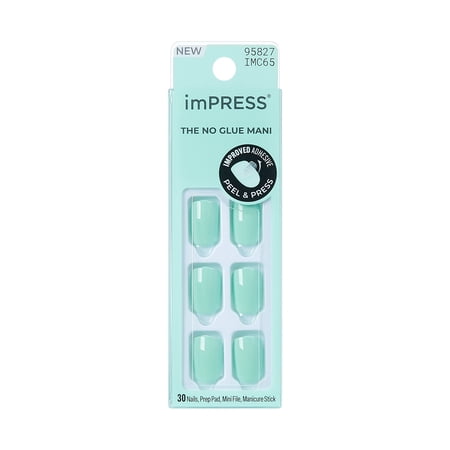 Kiss Impress Color Press On Nails, ‘Get Closer’, Mint, Short Squoval, 30 Count