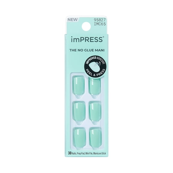 KISS imPRESS Color Press On Nails, Get Closer, Mint, Short Squoval, 30 Count