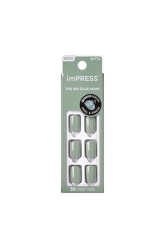 Color Press On Nails, 'Going Green', Solid Green, Short Squoval, 30 Count