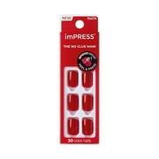 Impress Color Press On Nails, No Glue Needed, Red, Short Length, Squoval Shape, 30 Ct.