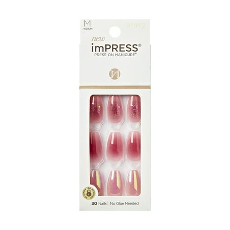 Impress Manicure Press On Nails, No Glue Needed, Pink, Medium Coffin, 30 Ct.