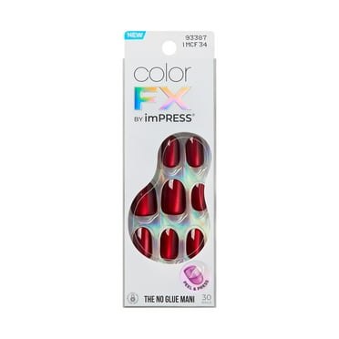 Kiss imPRESS Color FX  Short Oval Press-on Nails, Red, 30 Pieces