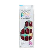 KISS imPRESS Color FX Short Oval Press-on Nails, Red, 30 Pieces
